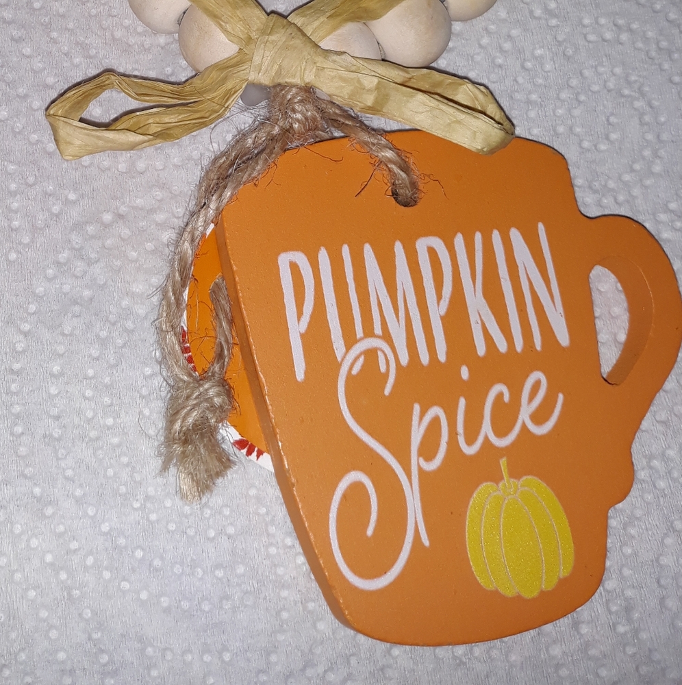 Fall Autumn Harvest Rustic Wooden Bead Door Wreath Pumpkin Spice NEW NWT